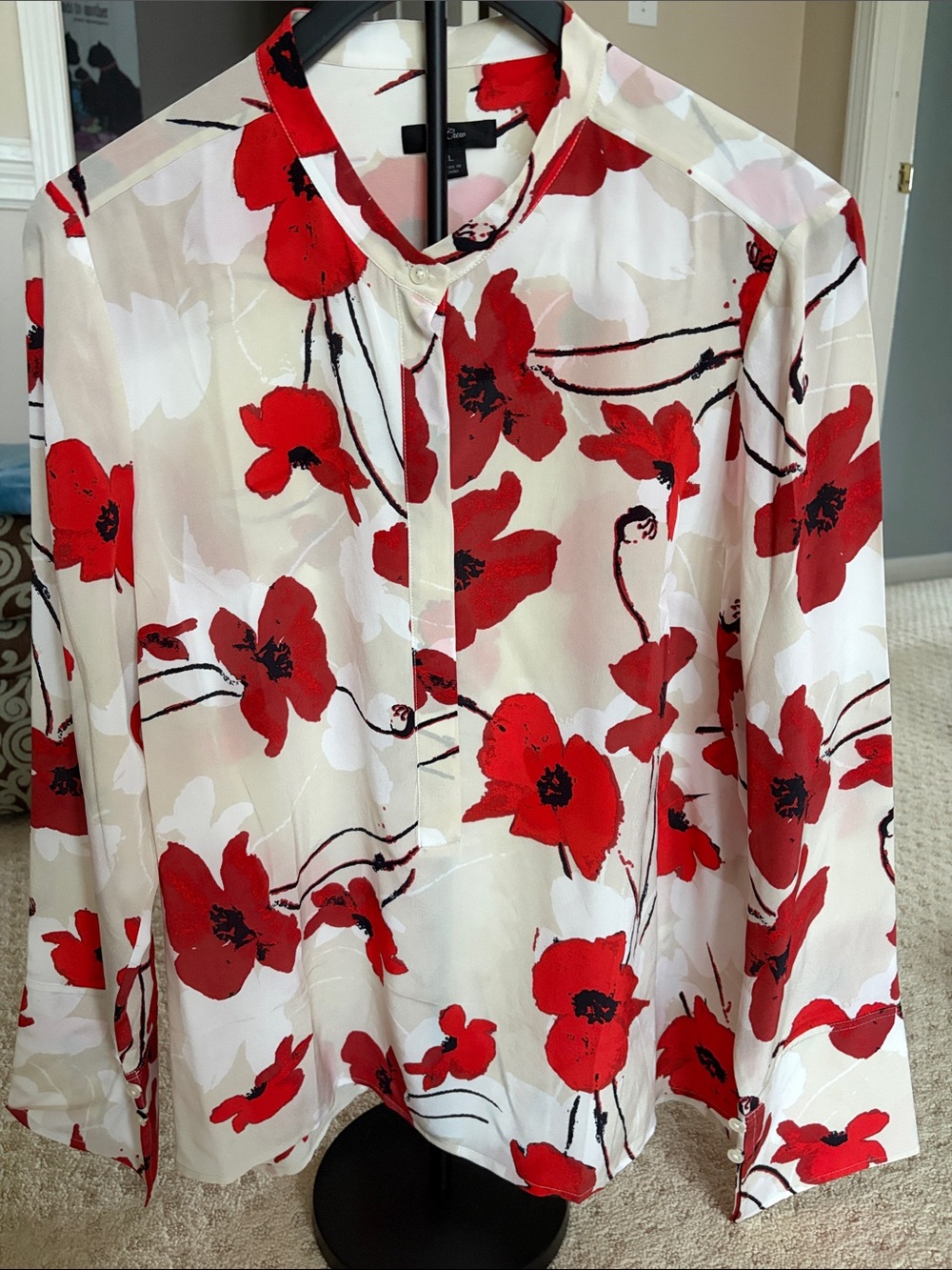 J. Crew Ivory Blouse with Red Floral Print